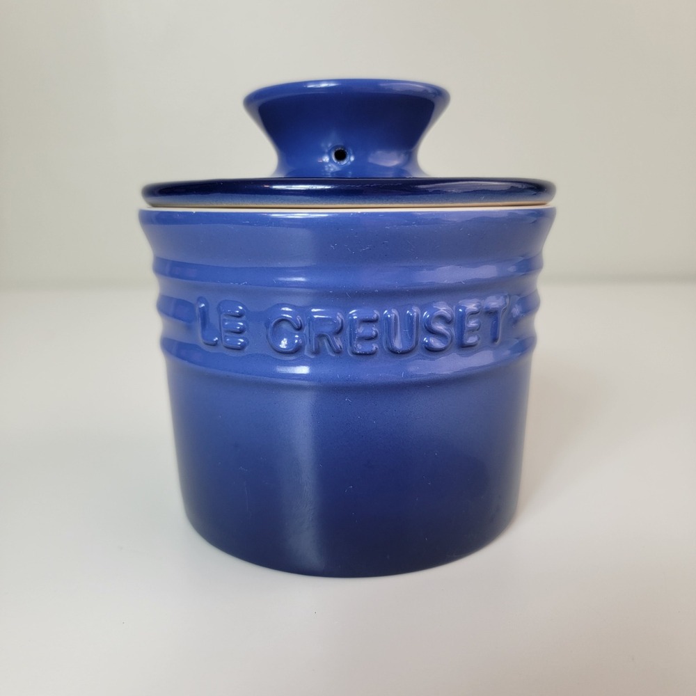 Le Creuset Butter Crock Stoneware Cobalt Blue French Butter Bell SCRATCHES